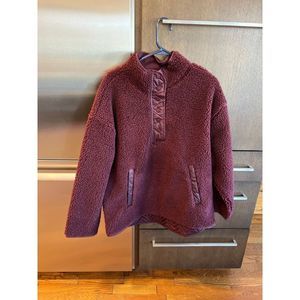 ATHLETA Size XL Cozy Sherpa Snap Sweatshirt Spiced Cabernet nwot